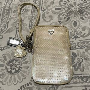 Coach Poppy Sequin Pearl White Zip Wristlet Small
